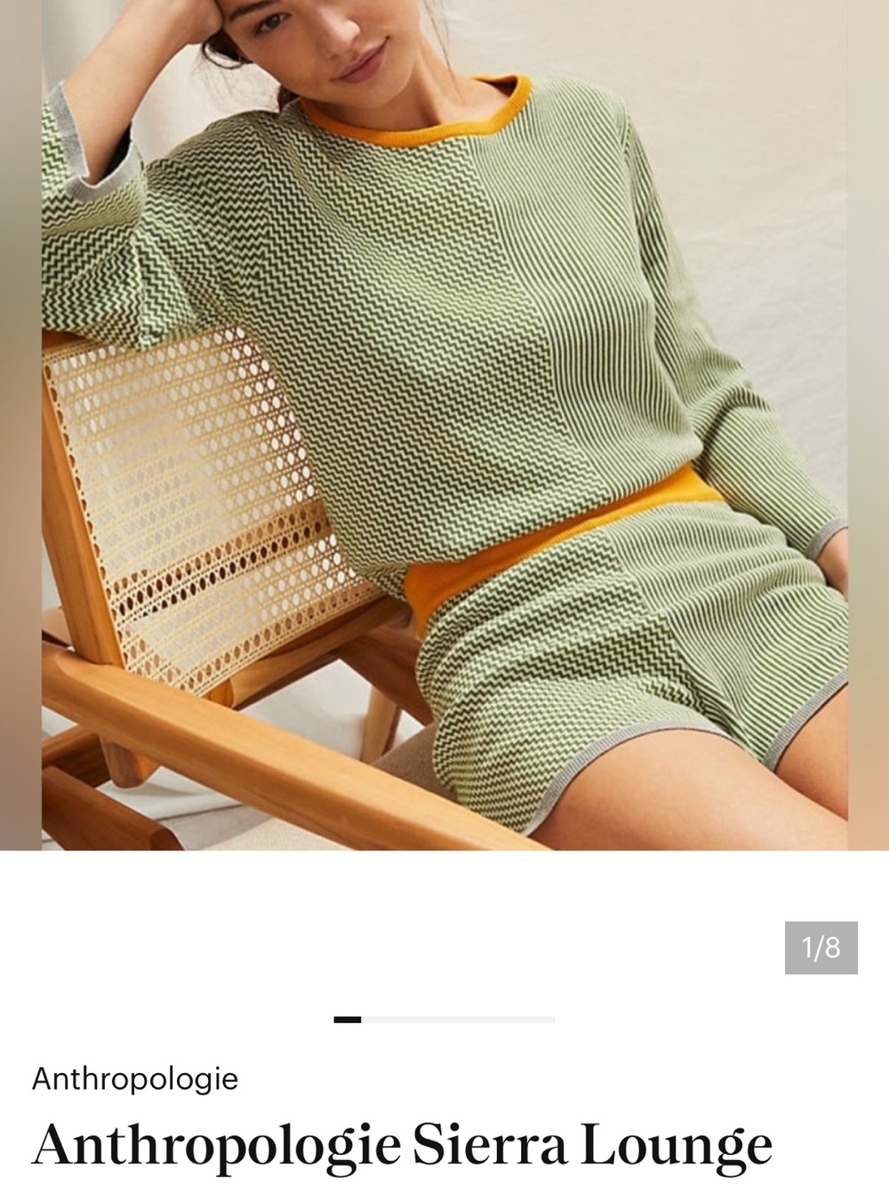 Anthropologie Two-Piece Lounge Set in Sage Green with Mustard Trim